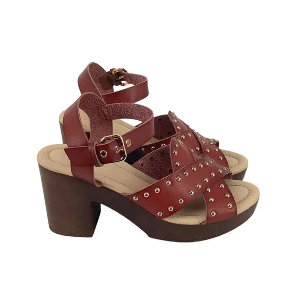 C Comfort Studded Leather Platform Sandals With Ankle Strap - Size 8 - Picture 1 of 8